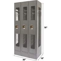 Vented Lockers, Bank of 3, 36" x 18" x 78", Steel, Grey, Knocked Down, Perforated Les Distributions ICE