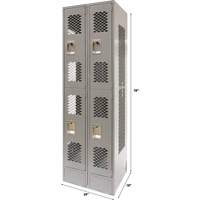 Vented Lockers, 2 -tier, Bank of 2, 24" x 18" x 78", Steel, Grey, Knocked Down, Perforated Les Distributions ICE