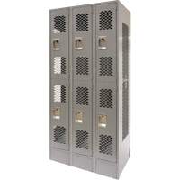 Vented Lockers, 2 -tier, Bank of 3, 36" x 18" x 78", Steel, Grey, Knocked Down, Perforated Les Distributions ICE