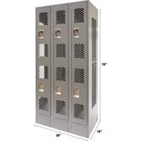 Vented Lockers, 2 -tier, Bank of 3, 36" x 18" x 78", Steel, Grey, Knocked Down, Perforated Les Distributions ICE