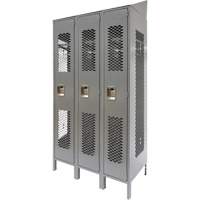 Vented Lockers, Bank of 3, 36" x 18" x 88", Steel, Grey, Knocked Down, Perforated Les Distributions ICE