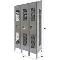 Vented Lockers, Bank of 3, 36" x 18" x 88", Steel, Grey, Knocked Down, Perforated Les Distributions ICE