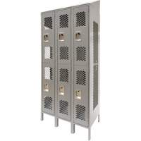 Vented Lockers, 2 -tier, Bank of 3, 36" x 18" x 88", Steel, Grey, Knocked Down, Perforated Les Distributions ICE