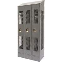 Vented Lockers, Bank of 3, 36" x 18" x 88", Steel, Grey, Knocked Down, Perforated Les Distributions ICE
