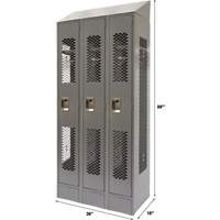 Vented Lockers, Bank of 3, 36" x 18" x 88", Steel, Grey, Knocked Down, Perforated Les Distributions ICE