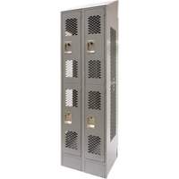 Vented Lockers, 2 -tier, Bank of 2, 24" x 18" x 88", Steel, Grey, Knocked Down, Perforated Les Distributions ICE