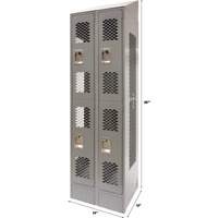 Vented Lockers, 2 -tier, Bank of 2, 24" x 18" x 88", Steel, Grey, Knocked Down, Perforated Les Distributions ICE
