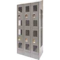 Vented Lockers, 2 -tier, Bank of 3, 36" x 18" x 88", Steel, Grey, Knocked Down, Perforated Les Distributions ICE