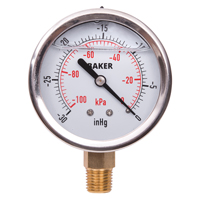 Pressure Gauges, 2-1/2" , 30" Hg-0" Vac., Bottom Mount, Liquid Filled Analogue Les Distributions ICE