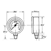 Pressure Gauges, 2-1/2" , 30" Hg-0" Vac., Bottom Mount, Liquid Filled Analogue Les Distributions ICE