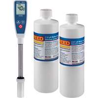 Ensemble de compteur de pH &agrave; tige longue & solution tampon 4 pH/7 pH Les Distributions ICE