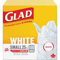 Small 25L Unscented Garbage Bags, Regular, 20" W x 20" L, White Les Distributions ICE