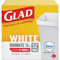 X-Small 15L Roommate Febreze Garbage Bags, Regular, 17" W x 20" L, White Les Distributions ICE