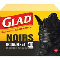 74L Garbage Bags, Regular, 26" W x 33" L, Black Les Distributions ICE