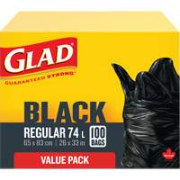 74L Garbage Bags, Regular, 26" W x 33" L, Black Les Distributions ICE