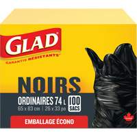 74L Garbage Bags, Regular, 26" W x 33" L, Black Les Distributions ICE