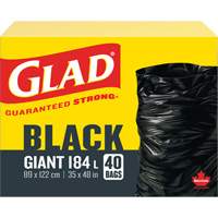 184L Garbage Bags, Regular, 35" W x 48" L, Black Les Distributions ICE