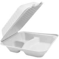 Contenants &agrave; charni&egrave;re pour nourriture compostable avec compartiments, Bagasse, Carr&eacute;e Les Distributions ICE
