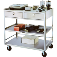 Stainless Steel Equipment Stands, 300 lbs. Capacity, Stainless Steel, 20"/20-1/8" x W, 35" x H, 37"/36-3/8" D, Knocked Down, 2 Drawers Les Distributions ICE