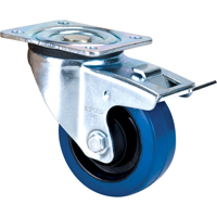 Roulette bleue, Pivotant avec frein, 4" (101,6 mm), Caoutchouc, 350 lb (158,8 kg) Les Distributions ICE