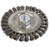 Brosse filet&eacute;e &agrave; fils nou&eacute;s et face standard, Dia. 5", Fils 0,022", Arbre 5/8"-11, Acier Les Distributions ICE