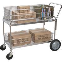 Wire Mesh Office Mail Cart, 250 lbs. Capacity, Chrome, 23" D x 42" L x 38" H, Chrome Plated Les Distributions ICE