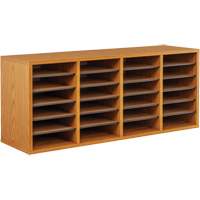 Adjustable Compartment Literature Organizer, Stationary, 24 Slots, Wood, 39-1/4" W x 11-3/4" D x 16-1/4" H Les Distributions ICE
