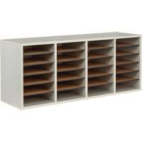 Adjustable Compartment Literature Organizer, Stationary, 24 Slots, Wood, 39-1/4" W x 11-3/4" D x 16-1/4" H Les Distributions ICE