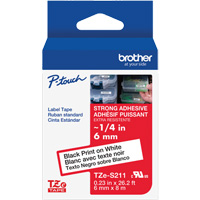 Ruban lamin&eacute; tr&egrave;s-r&eacute;sistant pour &eacute;tiqueteuses P-Touch, 6 mm x 8 m, Noir sur blanc Les Distributions ICE