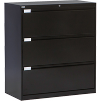 Lateral Filing Cabinet, Steel, 3 Drawers, 36" W x 18" D x 40-1/16" H, Black Les Distributions ICE