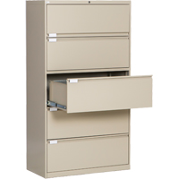 Lateral Filing Cabinet, Steel, 5 Drawers, 36" W x 18" D x 65-1/2" H, Beige Les Distributions ICE