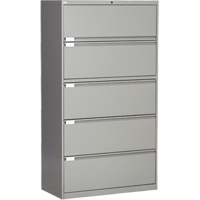 Lateral Filing Cabinet, Steel, 5 Drawers, 36" W x 18" D x 65-1/2" H, Grey Les Distributions ICE