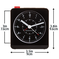 Desk Alarm Clock, Analog, Battery Operated, 3.5" W x 1.5" D x 3.75" H, Black Les Distributions ICE