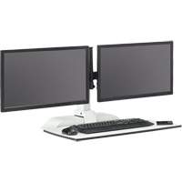 Bureau &eacute;lectrique assis/debout Soar avec bras d&eacute;cran double, Mod&egrave;le de bureau, 37-1/4" h x 27-3/4" la x 22" p, Blanc Les Distributions ICE