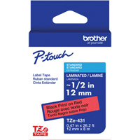 Ruban lamin&eacute; TZe-431 pour &eacute;tiqueteuses P-Touch compatibles avec les rubans TZe, 12 mm x 8 m, Noir/rouge Les Distributions ICE
