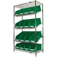 &eacute;tag&egrave;re en treillis m&eacute;tallique &agrave; tablettes inclin&eacute;es avec bacs, Tiers 5, 36" la x 63" h x 18" p Les Distributions ICE