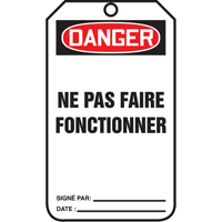 Lockout Tags, Cardstock, 3-1/8" W x 5-7/8" H, French Les Distributions ICE