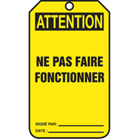 Lockout Tags, Cardstock, 3-1/8" W x 5-7/8" H, French Les Distributions ICE