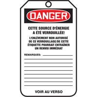 &eacute;tiquettes de verrouillage, Papier cartonn&eacute;, 3-1/8" la x 5-7/8" h, Français Les Distributions ICE