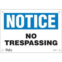 Enseigne No Trespassing, 7" x 10", Plastique, Anglais Les Distributions ICE