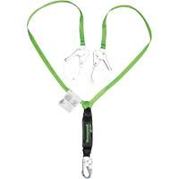 Miller&reg; HP Shock-Absorbing Lanyard, 6', Scaffold Hook Center, Locking Snap Hook Leg Ends, Polyester Les Distributions ICE