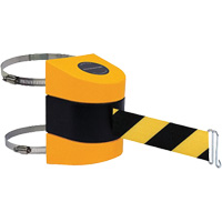 Tensabarrier&reg; Barrier Post Mount with Belt, Plastic, Clamp Mount, 24', Black and Yellow Tape Les Distributions ICE