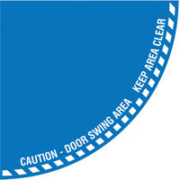 Signalisation au sol ?Caution? (attention) pour porte battante en quart de cercle, Adh&eacute;sif, Anglais avec pictogramme Les Distributions ICE