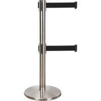 Dual Belt Crowd Control Barrier, Steel, 35" H, Black Tape, 7' Tape Length Les Distributions ICE