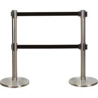 Dual Belt Crowd Control Barrier, Steel, 35" H, Black Tape, 7' Tape Length Les Distributions ICE