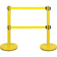 Dual Belt Crowd Control Barrier, Steel, 35" H, Yellow Tape, 7' Tape Length Les Distributions ICE