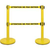 Dual Belt Crowd Control Barrier, Steel, 35" H, Yellow Tape, 7' Tape Length Les Distributions ICE