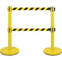 Dual Belt Crowd Control Barrier, Steel, 35" H, Black/Yellow Tape, 7' Tape Length Les Distributions ICE