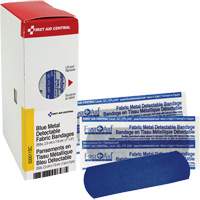 Pansements bleus d&eacute;tectables par d&eacute;tecteurs de m&eacute;taux, Rectangulaire/carr&eacute;e, 1", Tissu d&eacute;tectable, St&eacute;rile Les Distributions ICE