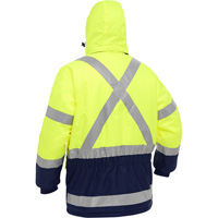 Manteau pour le froid extr&ecirc;me avec bas bleu marin et X au dos Bisley, Polyester, Jaune lime haute visibilit&eacute;, Moyen Les Distributions ICE